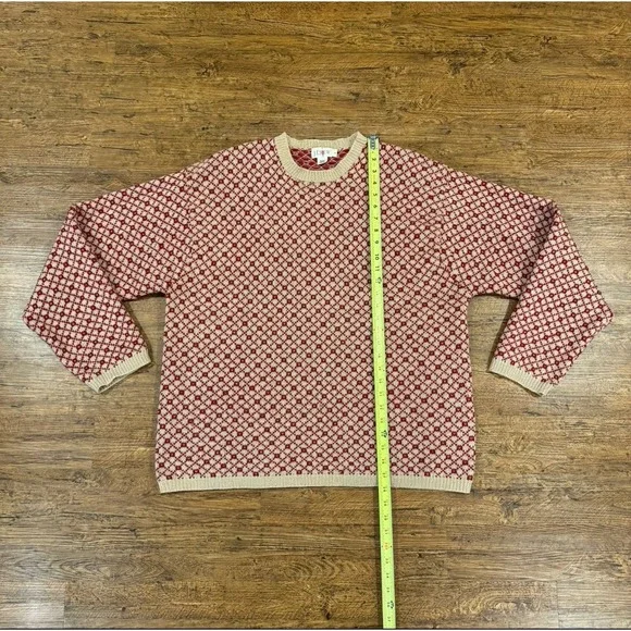 VTG J.CREW Oarsman Red Geometric Diamond Fisherman Wool Crewneck Sweater Men's L